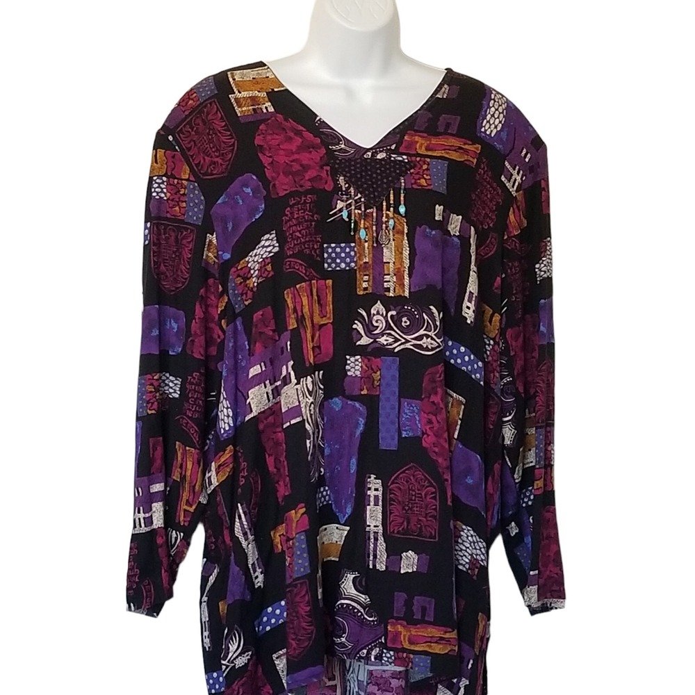 Stephanie Thomas Sport Blouse Women's 22 Vintage 80s Button Up Boho Beads